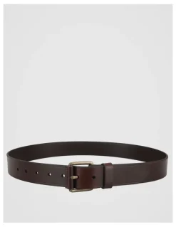 Basque Smart Casual Leather Belt With Roller Buckle Brown/Brass Belt Brown/Brass