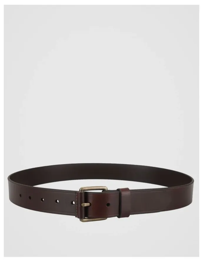 Basque Smart Casual Leather Belt With Roller Buckle Brown/Brass Belt Brown/Brass