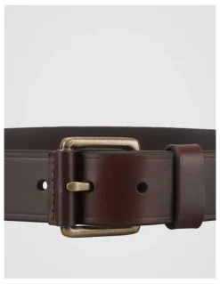 Basque Smart Casual Leather Belt With Roller Buckle Brown/Brass Belt Brown/Brass