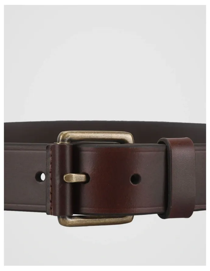Basque Smart Casual Leather Belt With Roller Buckle Brown/Brass Belt Brown/Brass