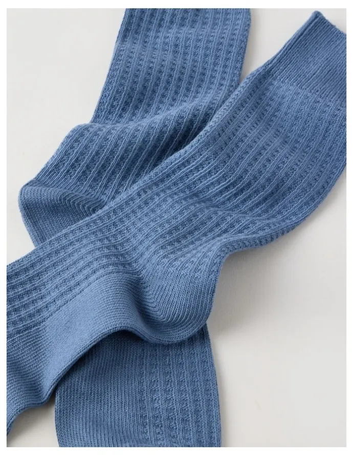 Basque Waffle Cotton Socks in Blue Shadow