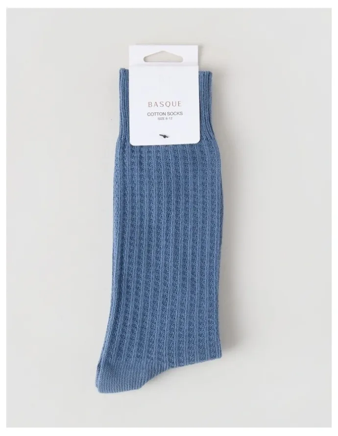 Basque Waffle Cotton Socks in Blue Shadow
