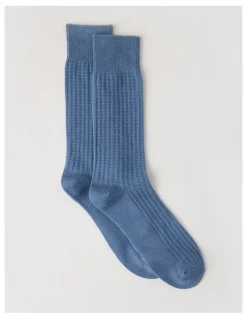 Basque Waffle Cotton Socks in Blue Shadow