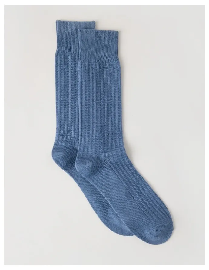 Basque Waffle Cotton Socks in Blue Shadow