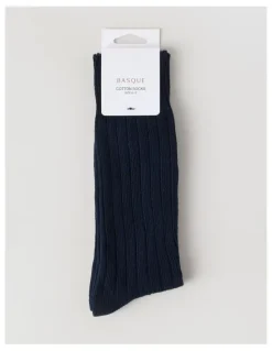 Basque Winter Rib Cotton Socks in Navy