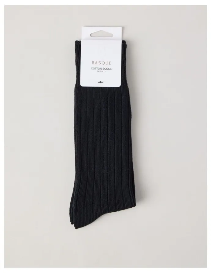 Basque Winter Rib Cotton Socks in Black
