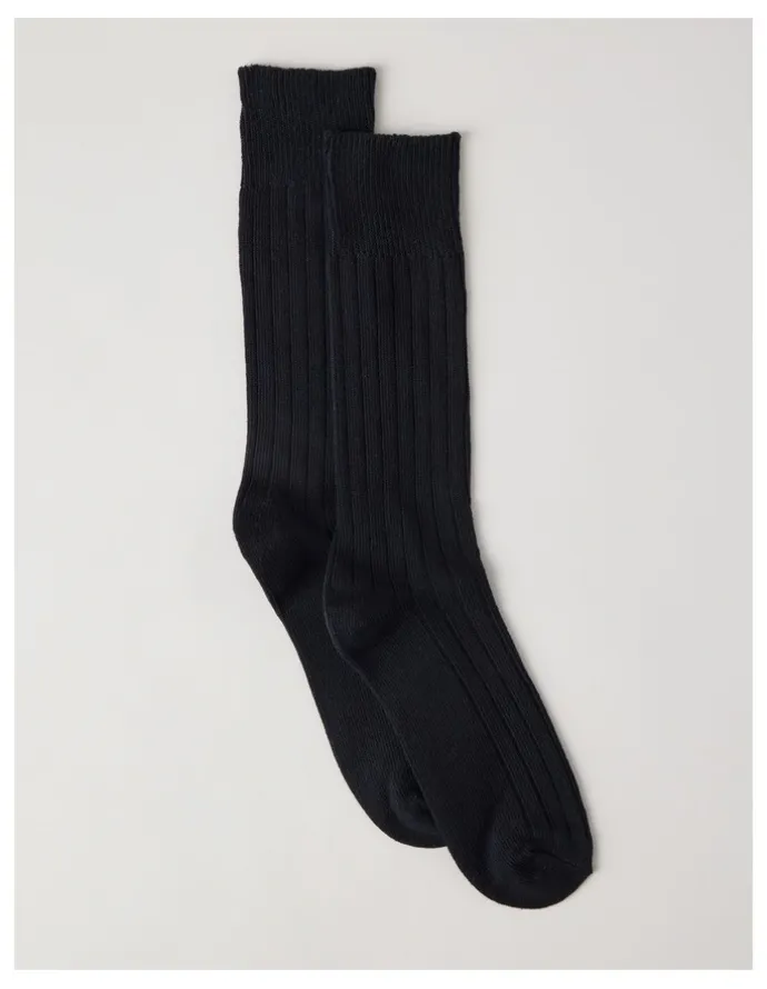Basque Winter Rib Cotton Socks in Black