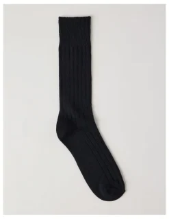 Basque Winter Rib Cotton Socks in Black
