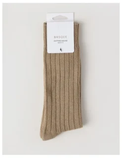 Basque Winter Rib Cotton Socks in Burnt Honey