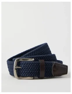 Basque Woven Casual Belt Navy With Brown Leather Trim Belt Navy