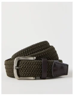 Basque Woven Casual Belt Olive With Brown Leather Trim Belt Olive