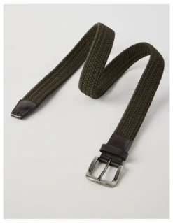 Basque Woven Casual Belt Olive With Brown Leather Trim Belt Olive