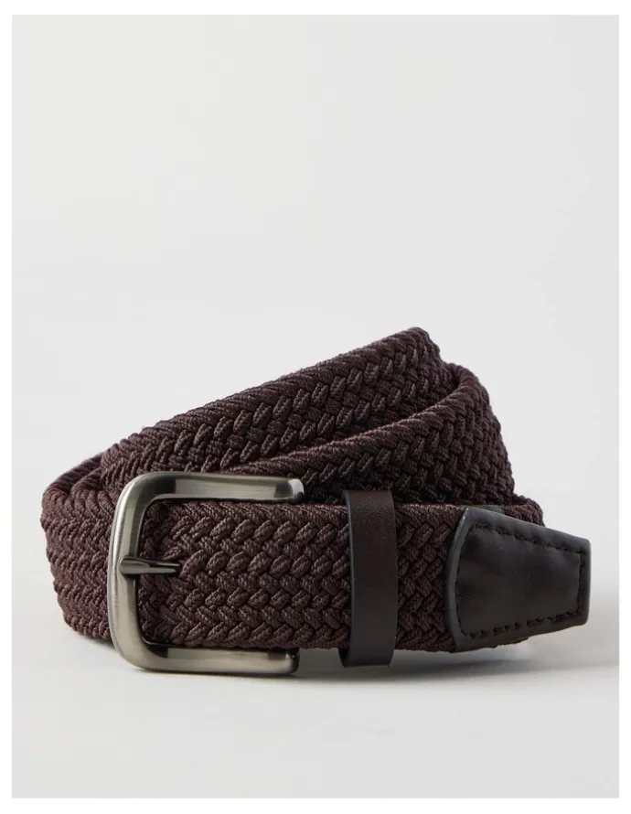 Basque Woven Casual Belt Brown With Brown Leather Trim Belt Brown