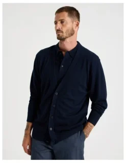 Basque Australian Merino Cardigan in Navy