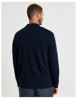Basque Australian Merino Cardigan in Navy