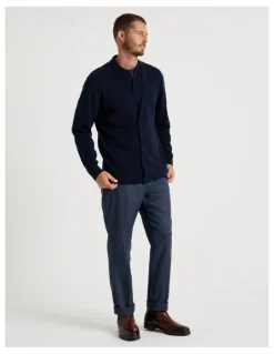 Basque Australian Merino Cardigan in Navy
