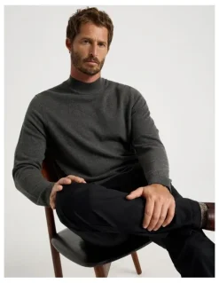 Basque Australian Merino Mock Neck in Charcoal