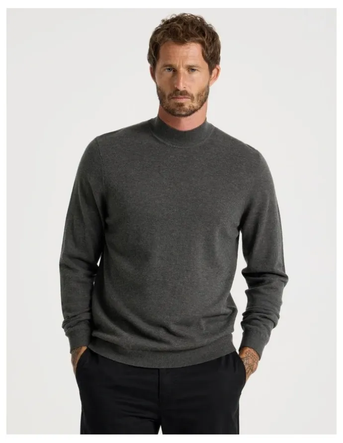 Basque Australian Merino Mock Neck in Charcoal