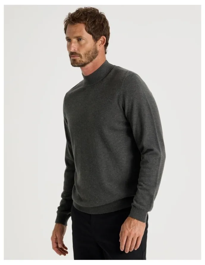 Basque Australian Merino Mock Neck in Charcoal