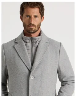 Basque Blazer Coat With Puffer Collar in Grey Marle