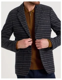 Basque Check Blazer in Navy