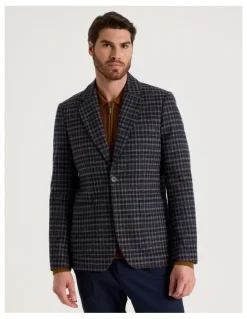 Basque Check Blazer in Navy