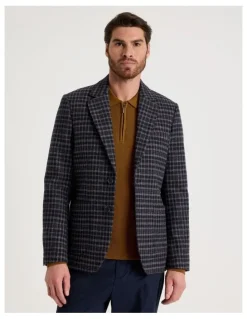 Basque Check Blazer in Navy