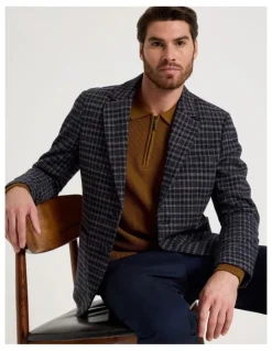 Basque Check Blazer in Navy