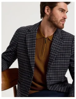 Basque Check Blazer in Navy