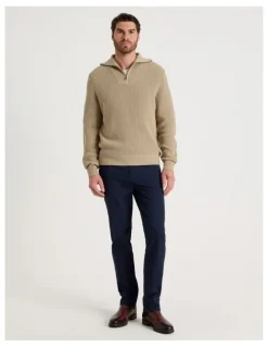 Basque Chunky Quarter Zip Knit Sweater in Sand