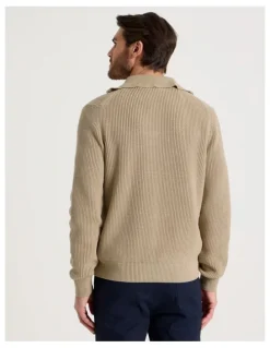 Basque Chunky Quarter Zip Knit Sweater in Sand