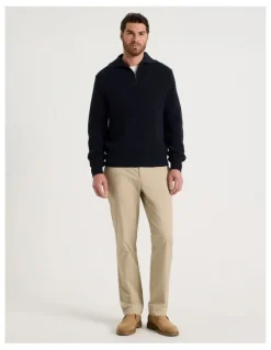 Basque Chunky Quarter Zip Knit Sweater in Navy