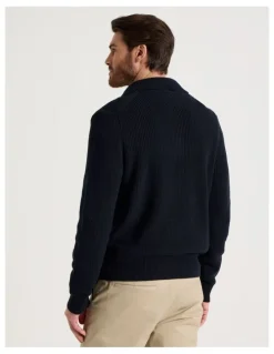 Basque Chunky Quarter Zip Knit Sweater in Navy
