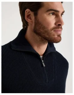 Basque Chunky Quarter Zip Knit Sweater in Navy