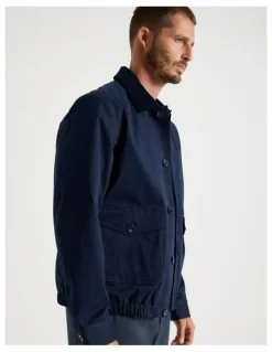 Basque Contrast Collar Jacket in Navy