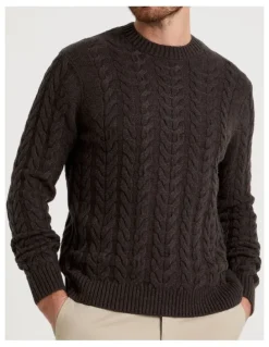 Basque Crew Neck Cable Knit in Brown