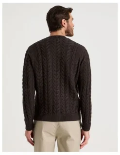 Basque Crew Neck Cable Knit in Brown