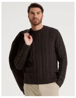 Basque Crew Neck Cable Knit in Brown