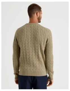 Basque Crew Neck Cable Knit Sweater in Sand