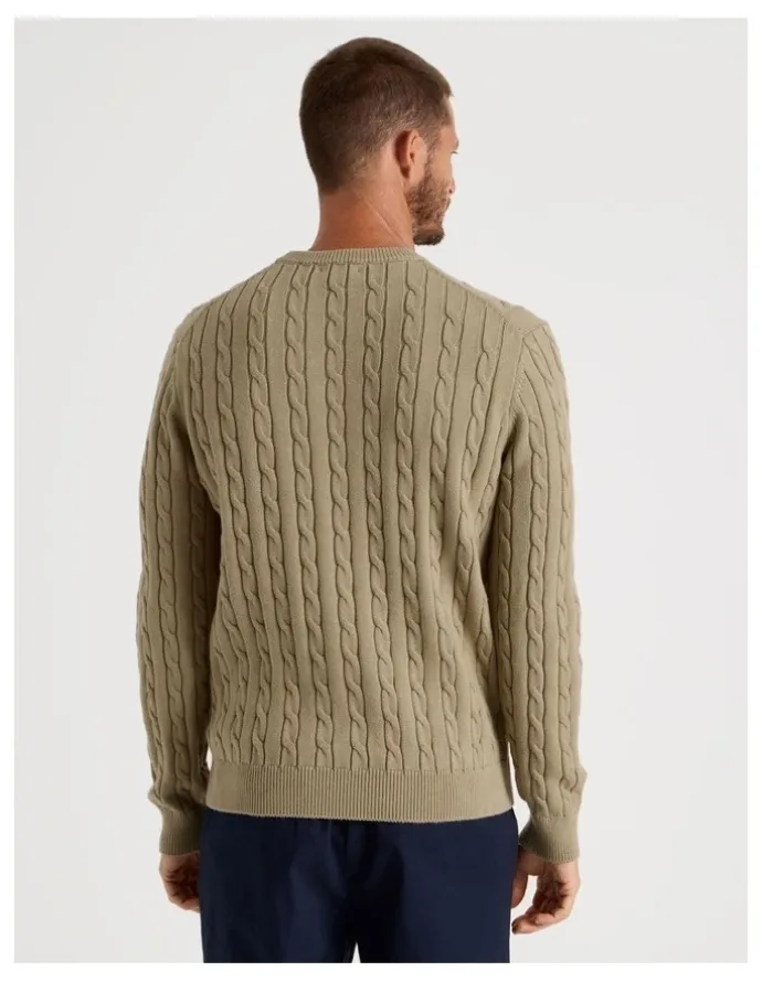 Basque Crew Neck Cable Knit Sweater in Sand