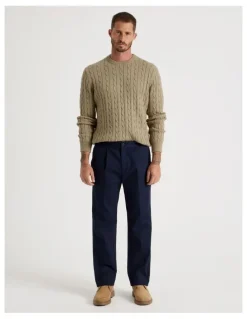 Basque Crew Neck Cable Knit Sweater in Sand