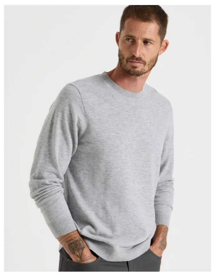 Basque Crew Neck Merino Knitwear Sweater in Grey Marle