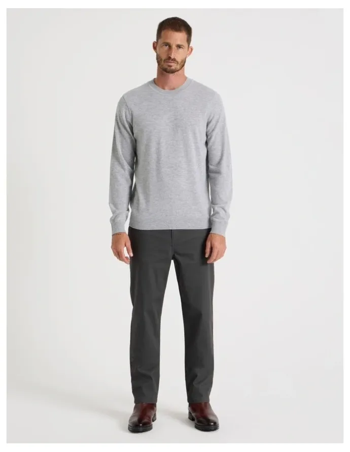 Basque Crew Neck Merino Knitwear Sweater in Grey Marle