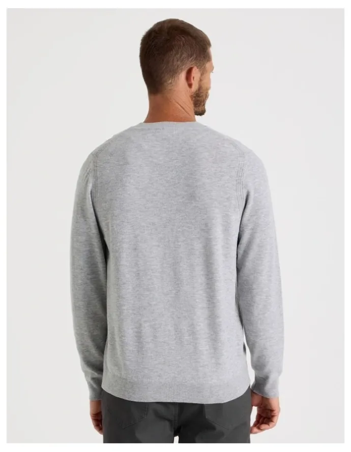 Basque Crew Neck Merino Knitwear Sweater in Grey Marle