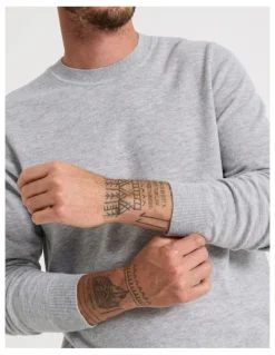 Basque Crew Neck Merino Knitwear Sweater in Grey Marle