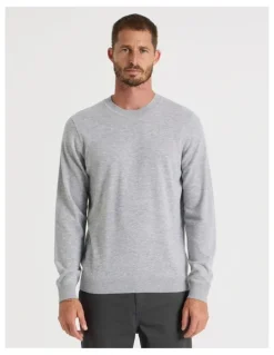 Basque Crew Neck Merino Knitwear Sweater in Grey Marle