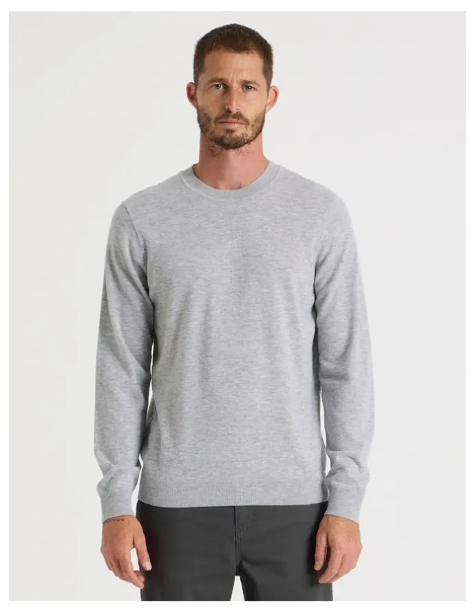 Basque Crew Neck Merino Knitwear Sweater in Grey Marle