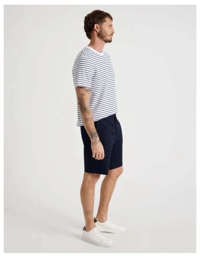 Basque Crew Neck T-Shirt in White Stripe