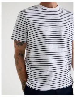 Basque Crew Neck T-Shirt in White Stripe