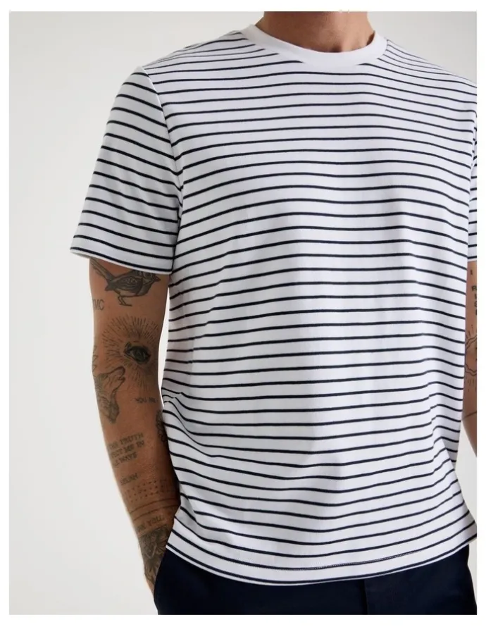 Basque Crew Neck T-Shirt in White Stripe